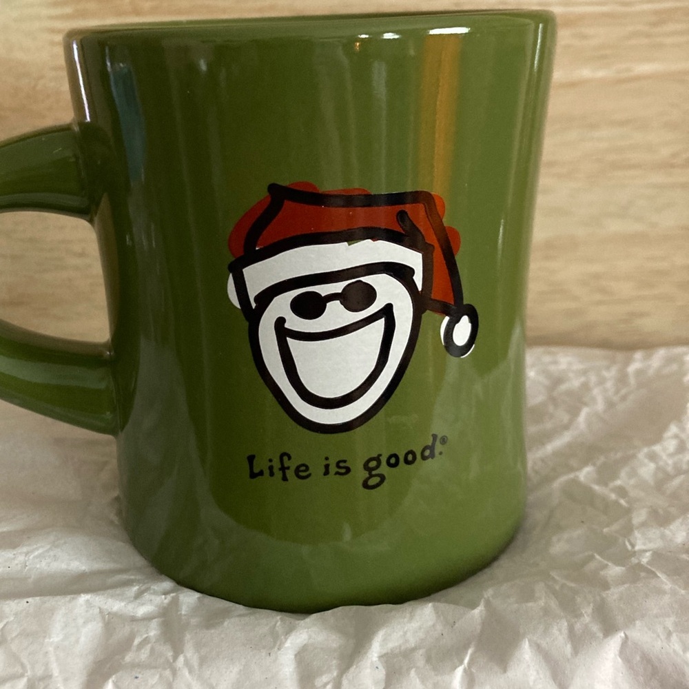 Life Is Good Green Mug with Santa Hat Cheerful Dining Essential